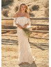 Off Shoulder Ivory Lace Rustic Wedding Dress